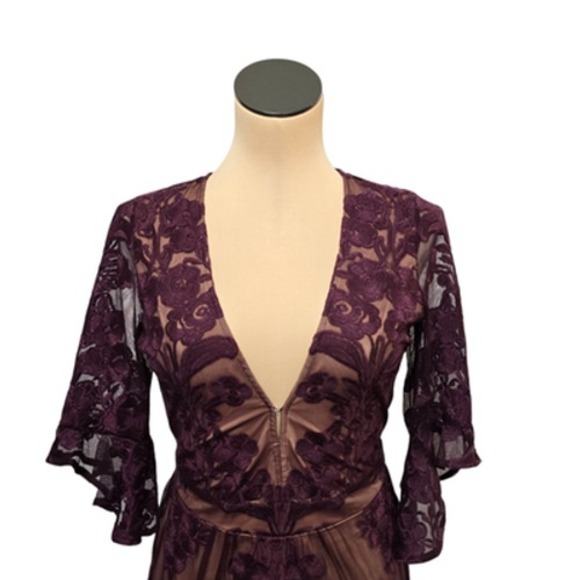 For Love‎ & Lemons Dress Womens Medium Burgundy Floral Embroidered Mesh Mini - Picture 8 of 10